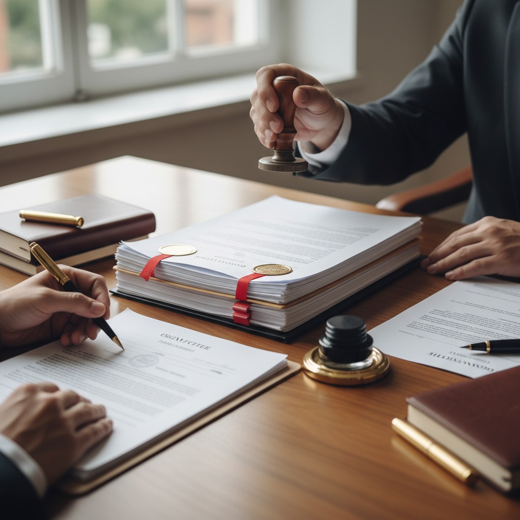 Documents on a table being notarized
